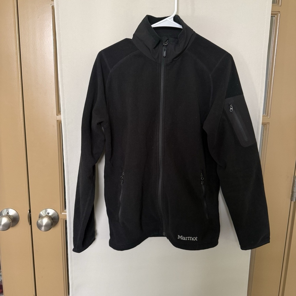 Marmot Womens Small Black Polartec Full Zip Up Lightweight Fleece Jacket Pockets
